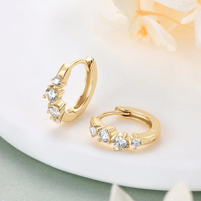 925 Sterling Silver 4 Stones Hoops Huggie Earrings Moissanite Irregular for Women GRA 3mm&2mm Round Cut Classic Jewelry