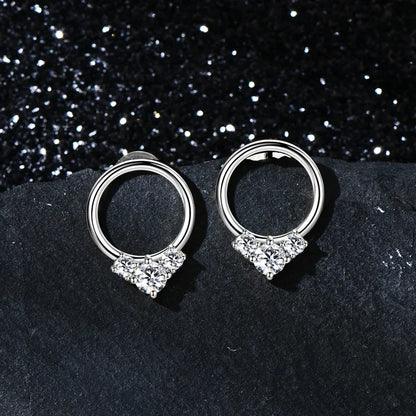3-stone D Color Moissanite Drop Earrings 925 Silver Simple Circle Studs Piercing Earring Wedding Jewelry for Women Gift 2024 New