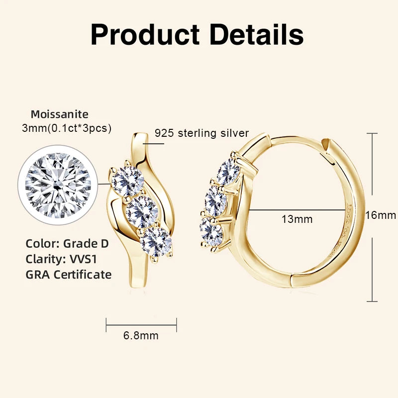 2025 Trend All 3mm D Moissanite Hoop Earrings 925 Silver U Shape Earrings for Women Wedding Party Birthday Valentine Gift