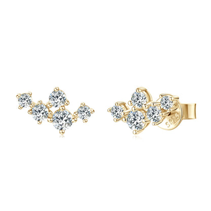 Original 925 Silver Cluster Round Moissanite Stud Earrings 18K Gold Plated for Women Gift Wedding Party Jewelry Hypoallergenic