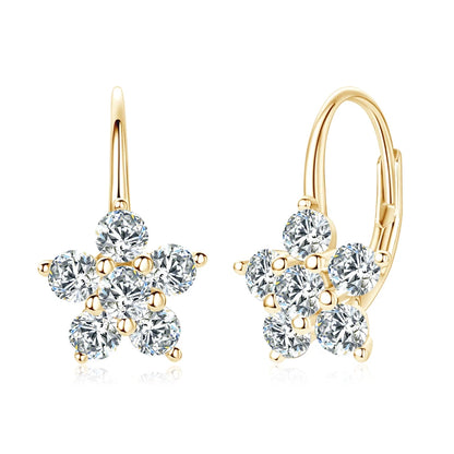 925 Sterling Silver Flowers Drop Earrings for Women Lovely Hoops Jewelry D0.60CT D Color Moissanite Round GRA Certificate