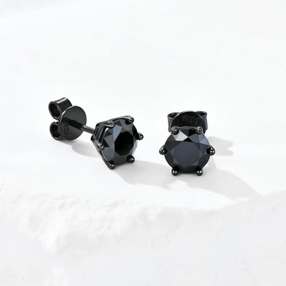 6.5MM 2CTW. Black Moissanite Stud Earrings For Women and Men 925 Silver Black Earrings 0.5ct 1ct Round Cut Lab Diamond 5mm