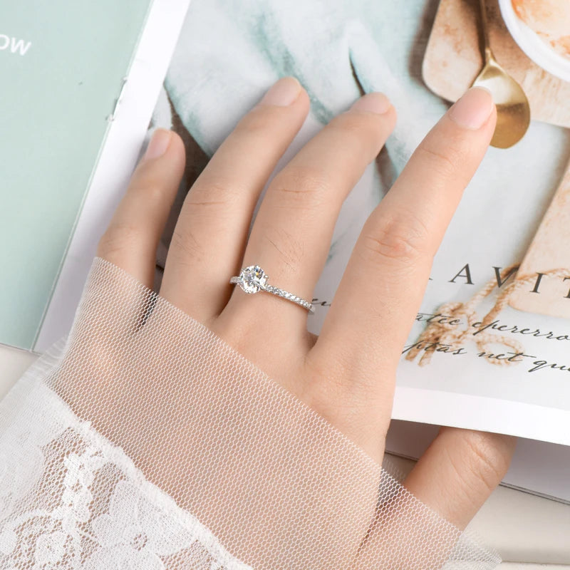 100% 925 Silver 1CT 6.5mm Round Moissanite Wedding Rings Engagement Promise Finger Ring GRA Certified Jewelry For Women