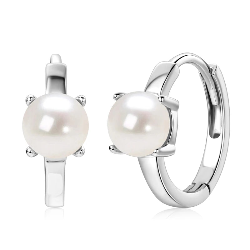 Real 925 Sterling Silver 5mm Bread-shaped Natural Freshwater Pearl Hoops Huggie Earrings for Women Hypoallergenic Jewelry Gifts
