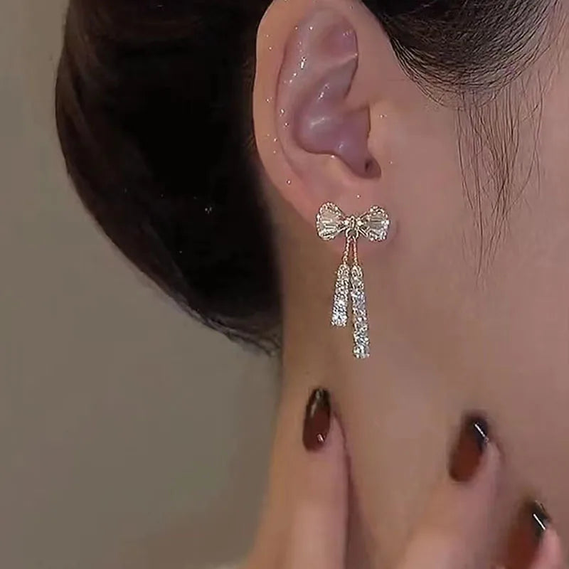 Korean D Color Moissanite Drop Earrings Original Silver 925 Bow Tassel Earrings for Women Gifts Jewelry with Certificate