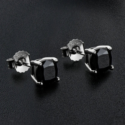 6x6MM 1.0CT Cushion Cut Black Moissanite Stud Earrings for Men Women 925 Sterling Silver Gold Plated Earring Jewelry Gift