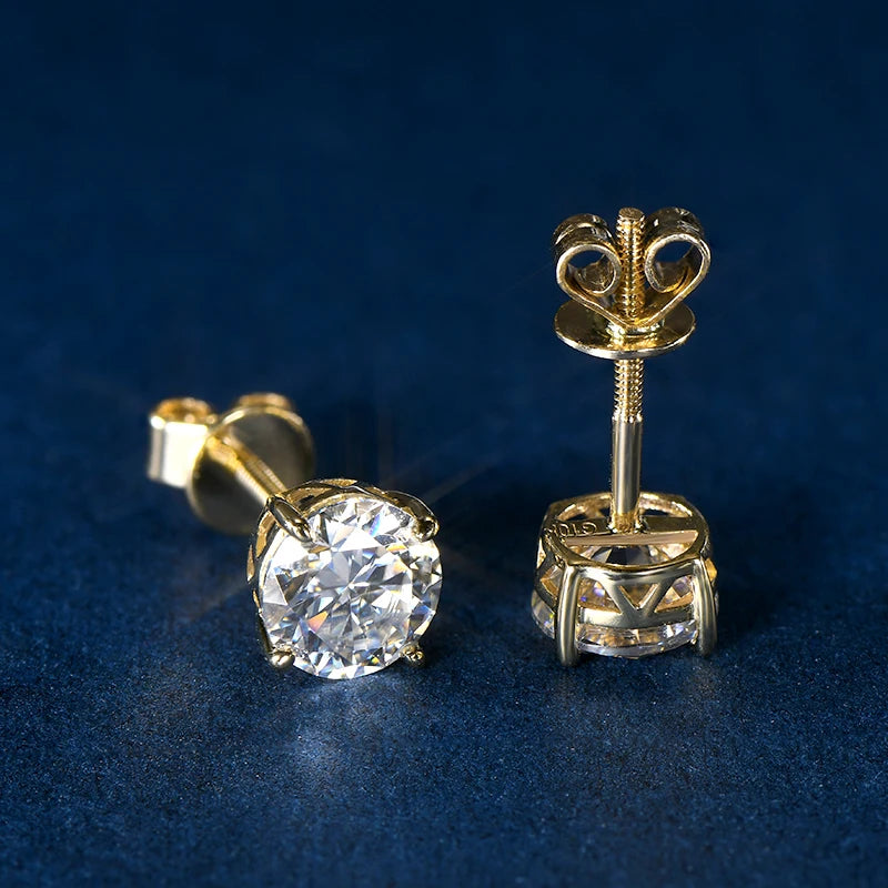 Pure 10K 14K Gold Stud Earrings D0.80CT Moissanite Piercing Earrings for Women Men GRA Certified Jewelry Classic Four Claw