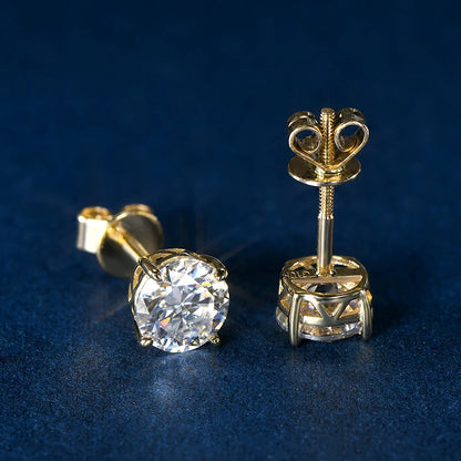 Pure 10K 14K Gold Stud Earrings D0.80CT Moissanite Piercing Earrings for Women Men GRA Certified Jewelry Classic Four Claw
