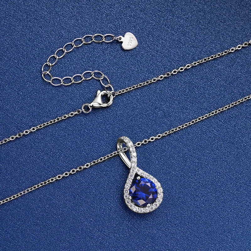 925 Sterling Silver Infinity Necklace 8mm 2ct 5A Cubic Zirconia Lab Diamond Blue Gemstone Pendant for Women Fine Jewelry Gift