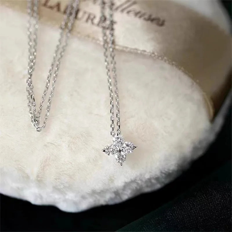 Lucky Clover Necklace Four Leaf Certified D0.40CT Moissanite Pendant Solid 925 Sterling Silver Women's Charm Jewelry Gift