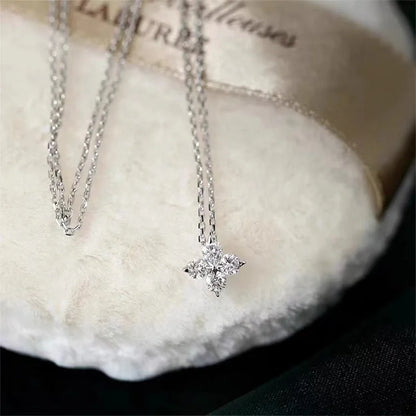 Lucky Clover Necklace Four Leaf Certified D0.40CT Moissanite Pendant Solid 925 Sterling Silver Women's Charm Jewelry Gift