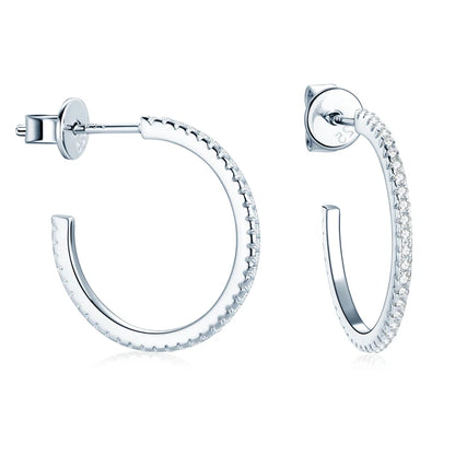C Shape Open Circle Stud Earrings Moissanite Hoop Drop Piercing Earrings 925 Sterling Silver Women's Anniversary Jewelry