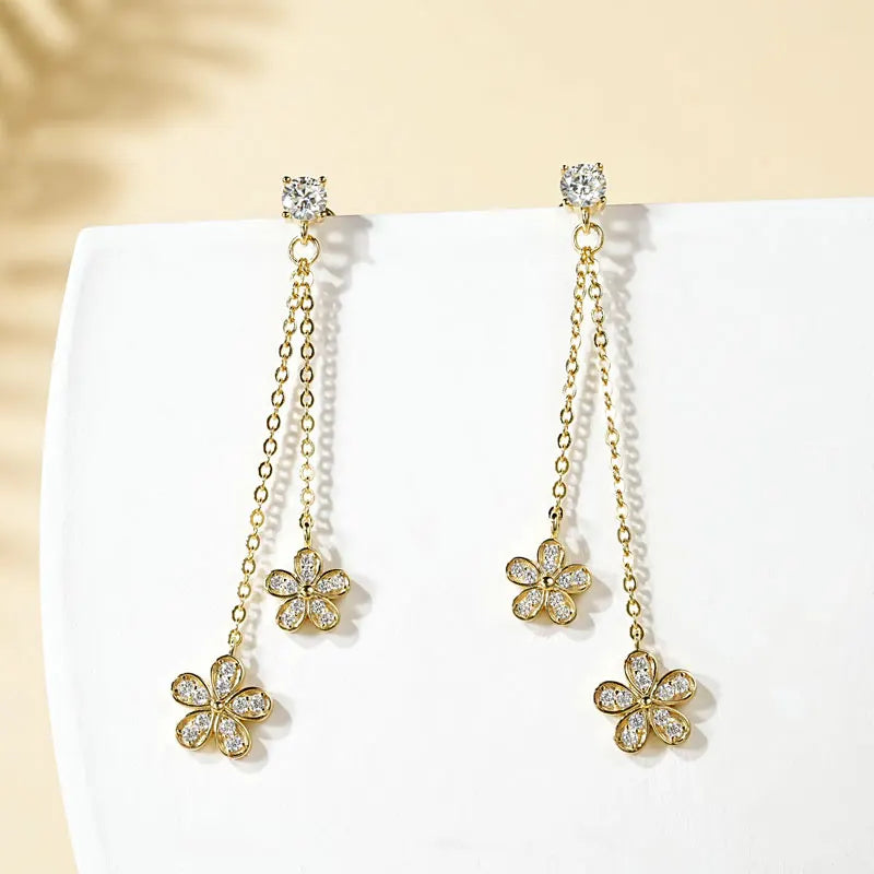 4mm D Moissanite Drop Earrings for Women S925 Silver Chain Star Flowers Pendant Stud Earrings Daily Wear Wedding Jewelry