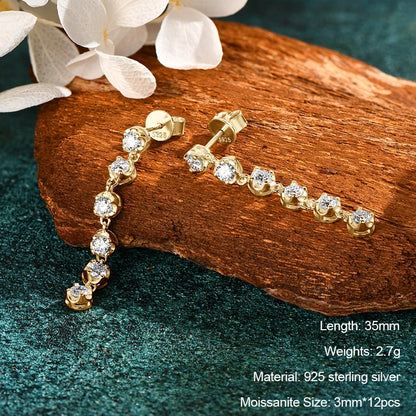 Long Tassel Star Moissanite Pendant Earrings for Women S925 Silver Chain Dangle Drop Earrings Studs GRA Certified Jewelry