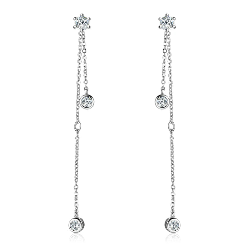 Real 925 Silver D Color Moissanite Stud Earrings Long Chain Drop Earrings Piercing Ear Wedding Jewelry for Women Gift 2024 Trend