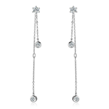 Real 925 Silver D Color Moissanite Stud Earrings Long Chain Drop Earrings Piercing Ear Wedding Jewelry for Women Gift 2024 Trend
