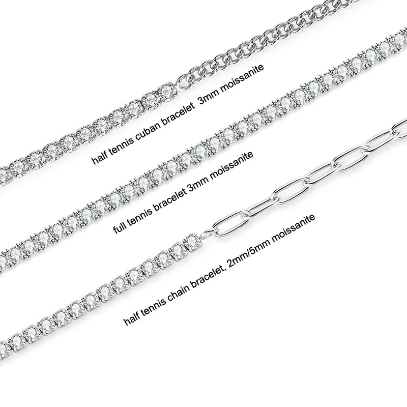 3mm 5mm D VVS1 Moissanite Tennis Bracelet Plated 18k White Gold s925 Sterling Silver Bracelets for Couples Women Man & GRA