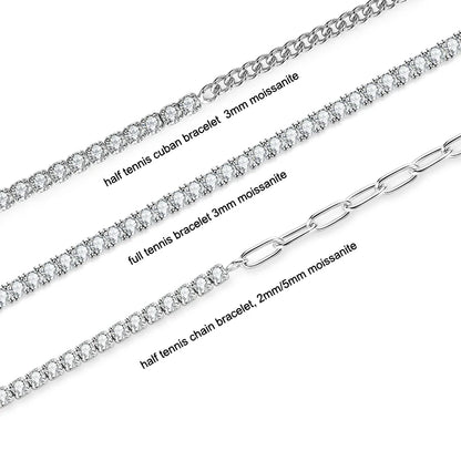 3mm 5mm D VVS1 Moissanite Tennis Bracelet Plated 18k White Gold s925 Sterling Silver Bracelets for Couples Women Man & GRA