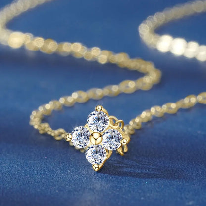 100% Real 10K Gold Clover Flower 2.5mm D Moissanite Pendant Necklace Adjustable Chain for Women Lucky Charm Jewelry Gifts