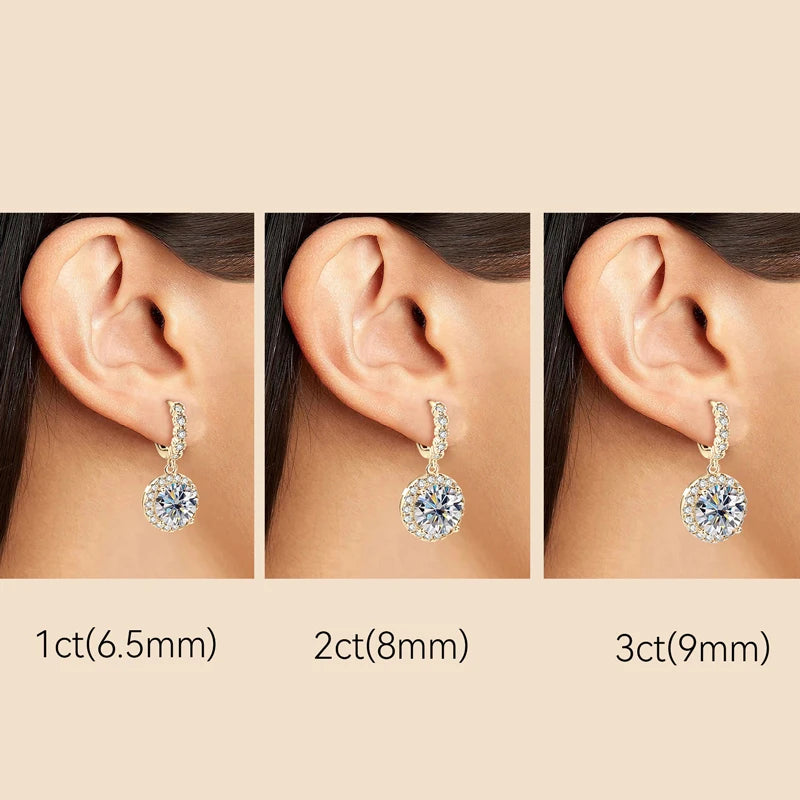 Real Sparkling 3.0 Ct D Moissanite Drop Hoop Earrings 100% 925 Silver Gold Plated 2.0ct Hanging Earring For Women Jewelry