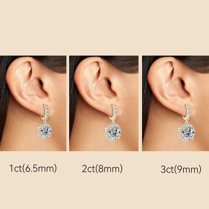 Real Sparkling 3.0 Ct D Moissanite Drop Hoop Earrings 100% 925 Silver Gold Plated 2.0ct Hanging Earring For Women Jewelry