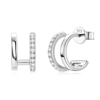 NEW 4mm Moissanite Piercing Stud Ear Cuffs 925 Sterling Silver Double Side Hoop Earrings for Women Illusion Jewelry Gifts