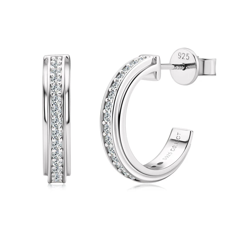 C Shape Open Circle Stud Earrings Moissanite Hoop Drop Piercing Earrings 925 Sterling Silver Women's Anniversary Jewelry