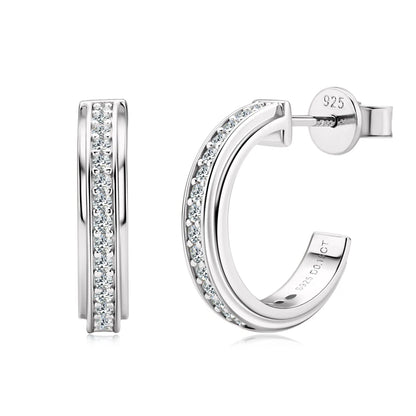 C Shape Open Circle Stud Earrings Moissanite Hoop Drop Piercing Earrings 925 Sterling Silver Women's Anniversary Jewelry