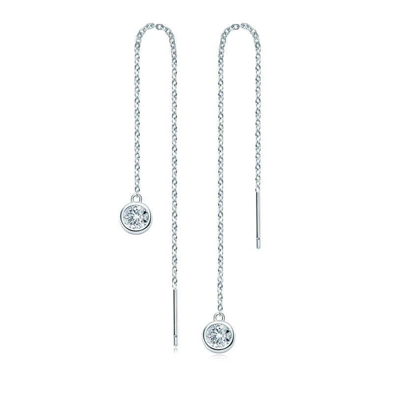 925 Sterling Silver Ear Line Earrings Round Cut Moissanite 5mm (0.5ct) Pendant Dangle Tassel Earrings Threader for Women