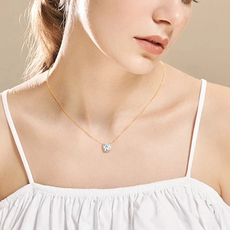 Simple 3CT Pendant Necklaces 925 Silver 2CT D Color Round Moissanite Certificate GRA 1CT Women's Necklace Jewelry 40+2+3cm