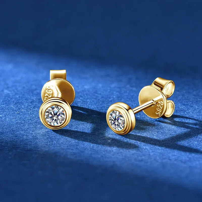 100% 925 Sterling Silver Gold Stud Earrings 6.5mm D Color Moissanite 4 Claw Earrings Classic Jewelry for Women Girl Gift
