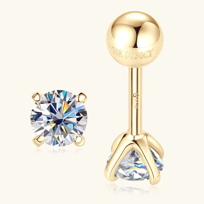 10K Yellow Gold Moissanite Sparking Stud Earrings for Couple Men Women Real Gold Wedding Jewelry D Color VVS1 Lab Diamond