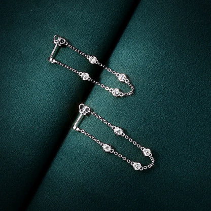 925 Sterling Silver Earrings Bezel Moissanite Long Tassel Chain Drop Earring for Women Trendy Fine Jewelry Christmas Gifts