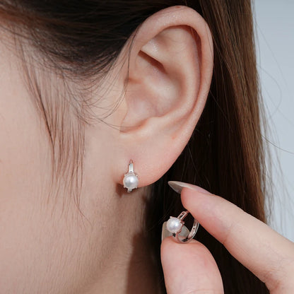Real 925 Sterling Silver 5mm Bread-shaped Natural Freshwater Pearl Hoops Huggie Earrings for Women Hypoallergenic Jewelry Gifts