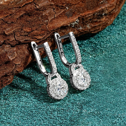 2024 Luxury Women's Hoop Earrings Real Silver 925 5mm Round Moissanite Drop Earrings Wedding Fine Jewelry Party Valentine Gift
