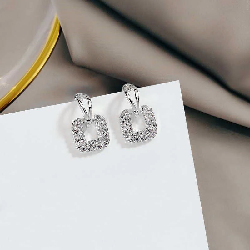 Moissanite Drop Square Stud Earrings for Women Real 925 Silver Piercing Ear Jewelry D Color Wedding Party Daily Wear Gifts