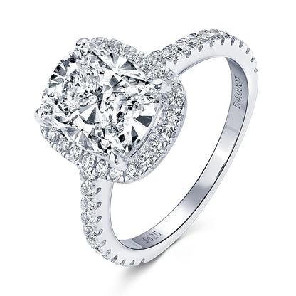 Original 4.0 Carat Cushion Cut Moissanite Wedding Ring 925 Sterling Sliver Promise Ring Bands for Women Engagement Jewelry