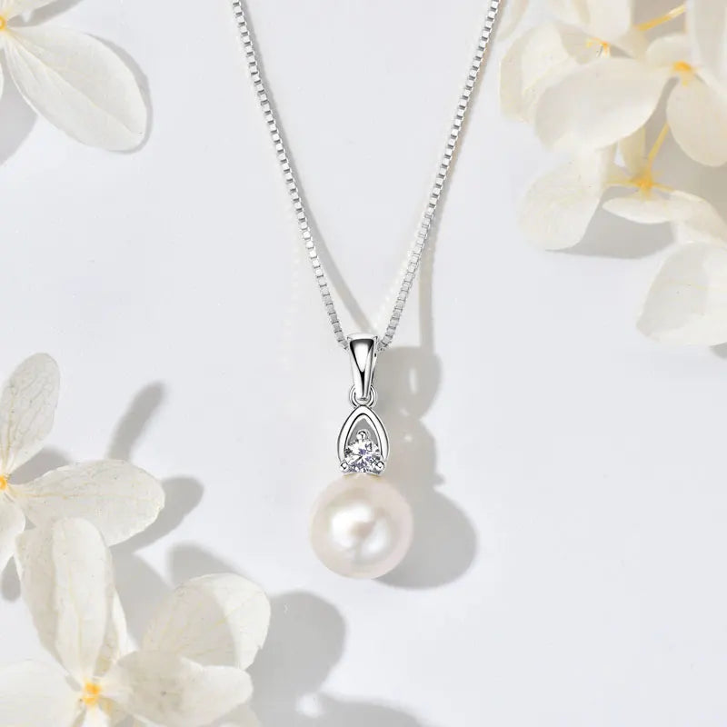 925 Silver White Pearl Pendant Necklace 9-10mm Natural Freshwater Pearl Zircon Pendants For Women Fine Jewelry 2025 Trend