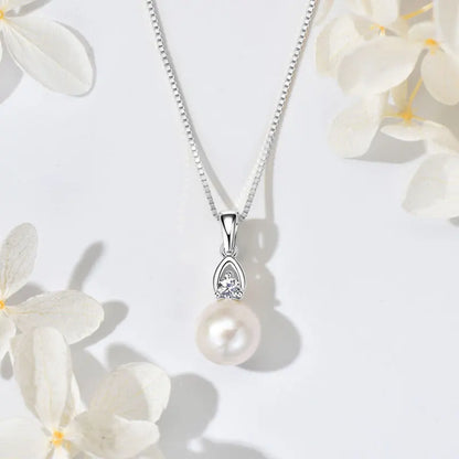 925 Silver White Pearl Pendant Necklace 9-10mm Natural Freshwater Pearl Zircon Pendants For Women Fine Jewelry 2025 Trend