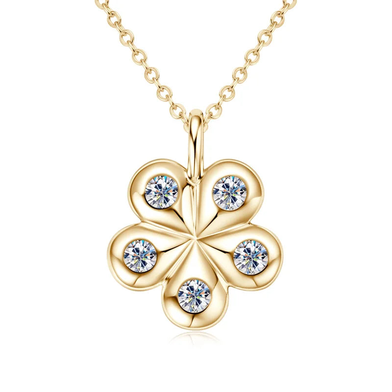 925 Sterling Silver Moissanite Necklace Adjustable Chain Flower Petal Pendant Women Wedding Christmas Valentine's Day Gift