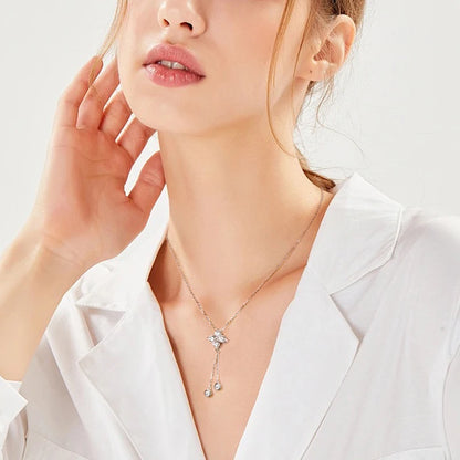D1.40CT Moissanite Four Leaf Clover Pendant Necklace 100% 925 Silver Long Tassel Hanging Necklaces for Woman Charm Jewelry Gift