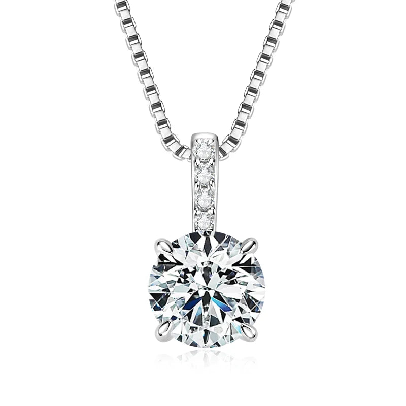 Original 6.5mm 1ct Moissanite Pendant Necklace for Women Silver 925 Sterling Box Chain Jewelry with GRA Certificate 45+5cm