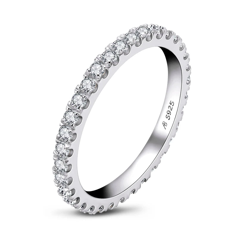Full Eternity Bridal Ring 1.4mm Simulated Diamond Band Engagement Wedding Ring Sterling Silver 925 Jewelry for Women Men