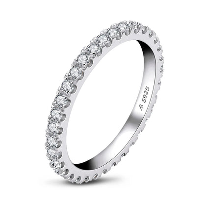 Full Eternity Bridal Ring 1.4mm Simulated Diamond Band Engagement Wedding Ring Sterling Silver 925 Jewelry for Women Men