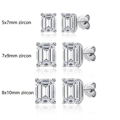 Fashion 925 Sterling Silver Emerald Cut Stud Earrings for Women Geometric Piercing Earring Wedding Ear Buckle Jewelry Gift