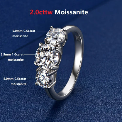Real Certified 4ctw. Moissanite Ring 2CT 1CT 3 Stone Wedding Engagement Promise Ring Band Silver 925 For Women Original Jewelry
