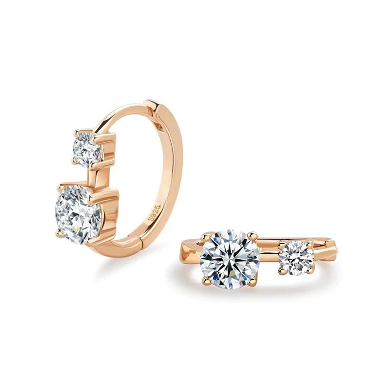 6.5mm&4mm Double Moissanites Hoop Earrings with GRA Certificate for Women Gold Plated Real 925 Silver Wedding Jewelry Gift