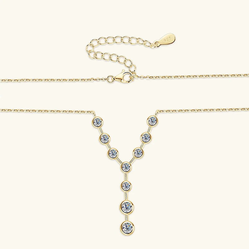 Bezel Y Shape Moissanite Diamond Necklace Real 925 Silver 18k Gold Plated 7-stone Pendant For Women 2025 New Jewelry Gifts