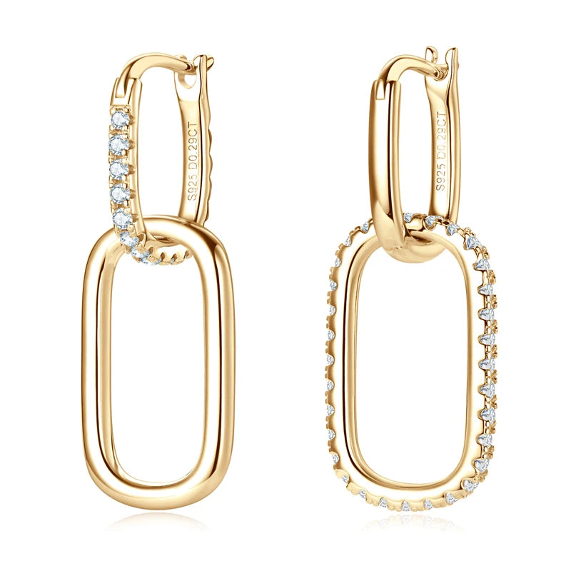 Convertible Paperclip Link Hoop Earring 925 Sterling Silver Round Moissanite Earrings Jewelry for Women Gift Wedding Party