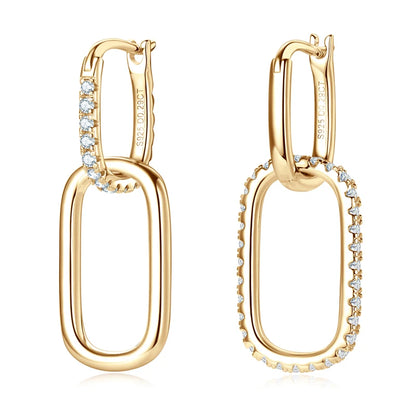 Convertible Paperclip Link Hoop Earring 925 Sterling Silver Round Moissanite Earrings Jewelry for Women Gift Wedding Party